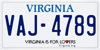 VA license plate VAJ4789