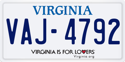 VA license plate VAJ4792
