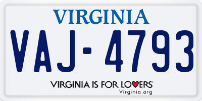 VA license plate VAJ4793