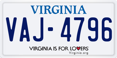 VA license plate VAJ4796