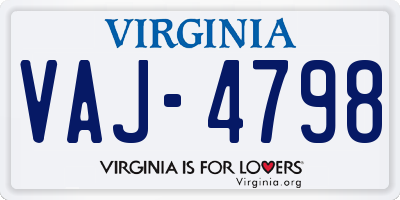 VA license plate VAJ4798
