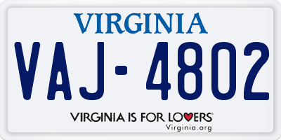 VA license plate VAJ4802