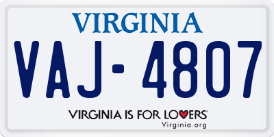 VA license plate VAJ4807