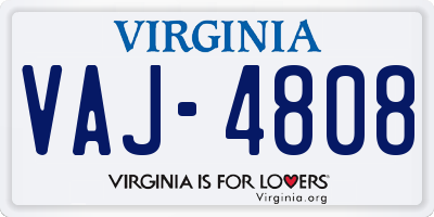VA license plate VAJ4808