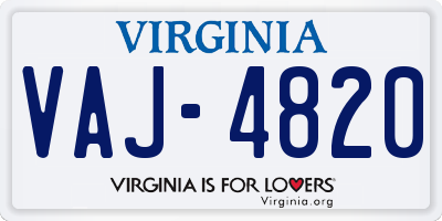 VA license plate VAJ4820