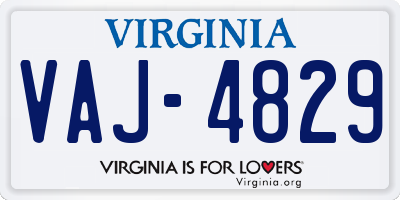 VA license plate VAJ4829
