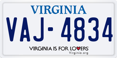 VA license plate VAJ4834