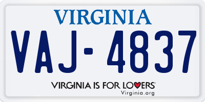 VA license plate VAJ4837