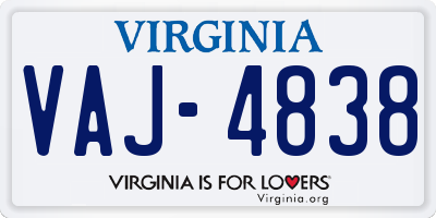 VA license plate VAJ4838