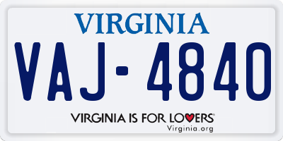VA license plate VAJ4840