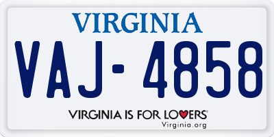 VA license plate VAJ4858