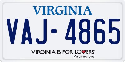 VA license plate VAJ4865