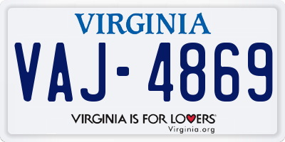 VA license plate VAJ4869