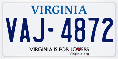 VA license plate VAJ4872