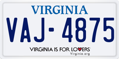 VA license plate VAJ4875