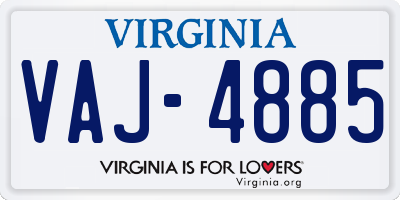 VA license plate VAJ4885