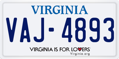 VA license plate VAJ4893