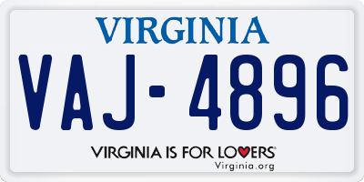 VA license plate VAJ4896