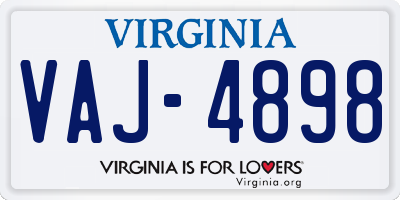 VA license plate VAJ4898
