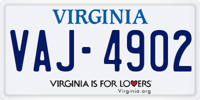 VA license plate VAJ4902