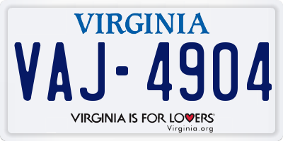 VA license plate VAJ4904