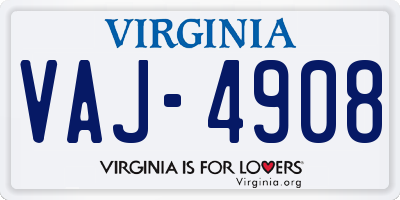 VA license plate VAJ4908