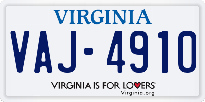 VA license plate VAJ4910