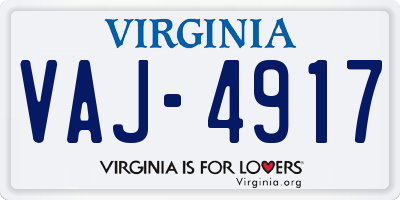 VA license plate VAJ4917