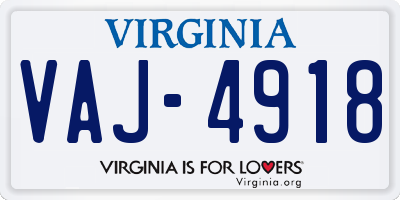 VA license plate VAJ4918