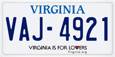 VA license plate VAJ4921