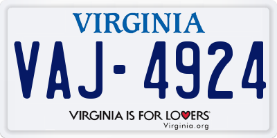 VA license plate VAJ4924