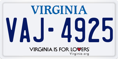 VA license plate VAJ4925