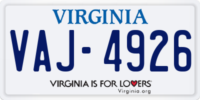 VA license plate VAJ4926