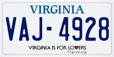 VA license plate VAJ4928