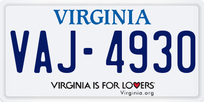 VA license plate VAJ4930