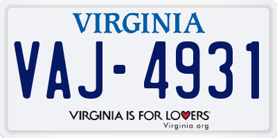 VA license plate VAJ4931