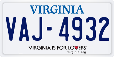 VA license plate VAJ4932