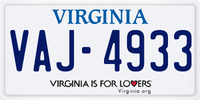 VA license plate VAJ4933