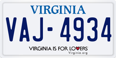 VA license plate VAJ4934