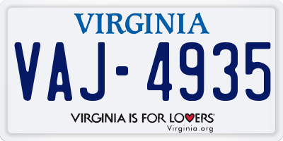 VA license plate VAJ4935