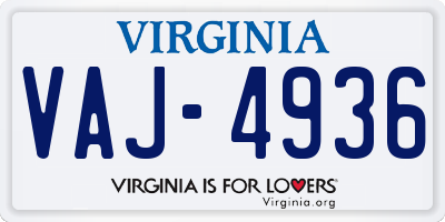 VA license plate VAJ4936