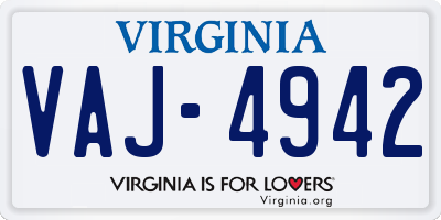 VA license plate VAJ4942