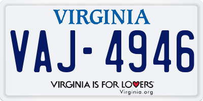 VA license plate VAJ4946