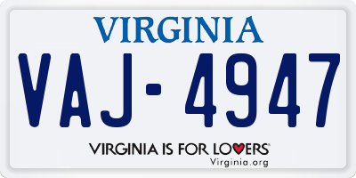 VA license plate VAJ4947