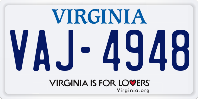 VA license plate VAJ4948