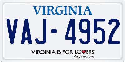 VA license plate VAJ4952