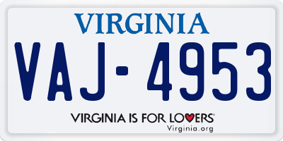 VA license plate VAJ4953