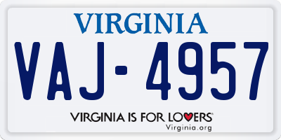 VA license plate VAJ4957