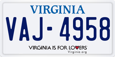 VA license plate VAJ4958