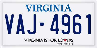 VA license plate VAJ4961